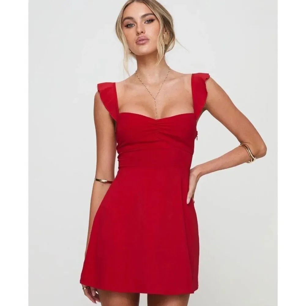 Princess Polly Landon Mini Dress 10 Red Corset Party Date Ruffle Boho Coquette